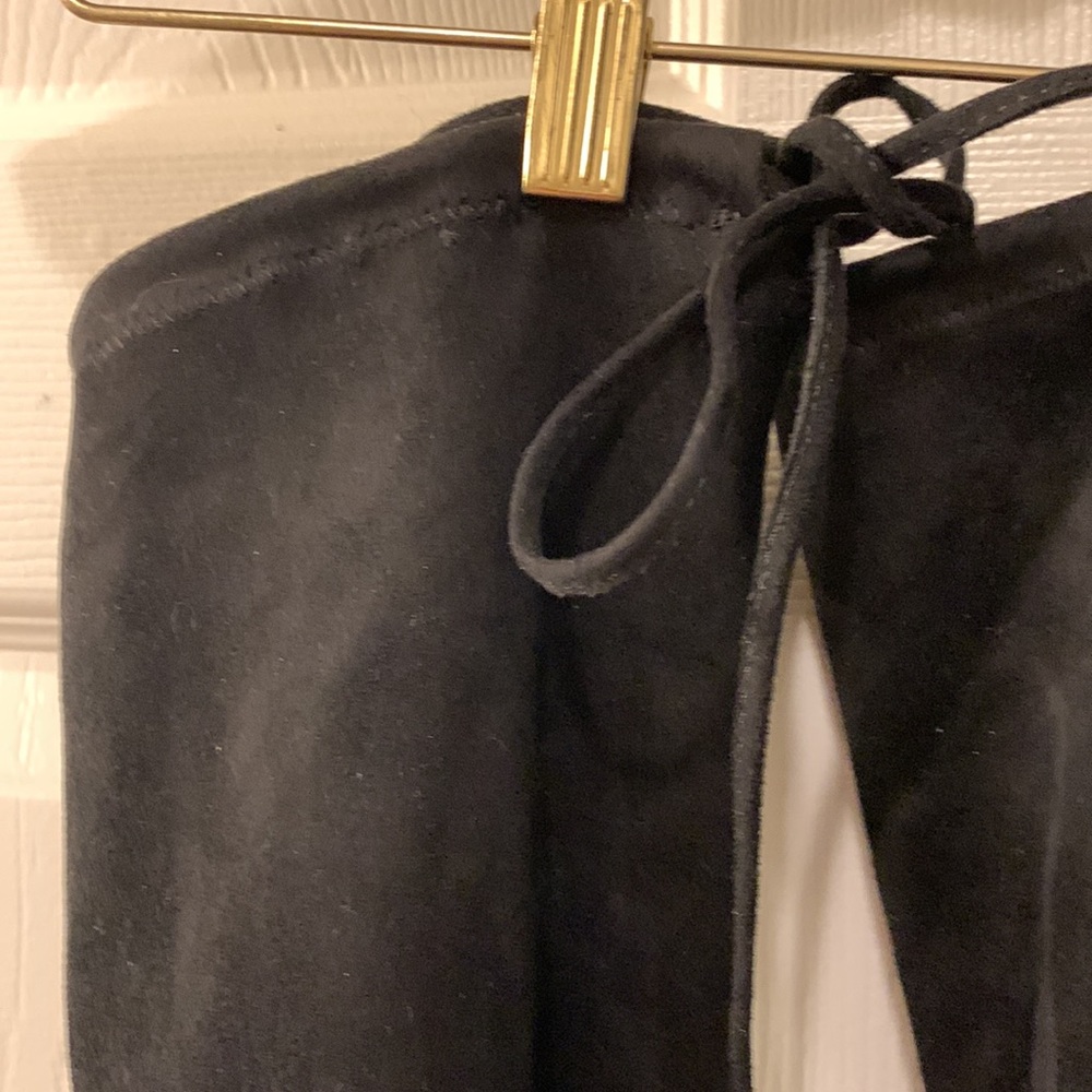 BLACK SUEDE OVER KNEE BOOTS WITH STRING TIES AT TOP FOR FIT SZ 7 1/2 (worn once) - Picture 3 of 6